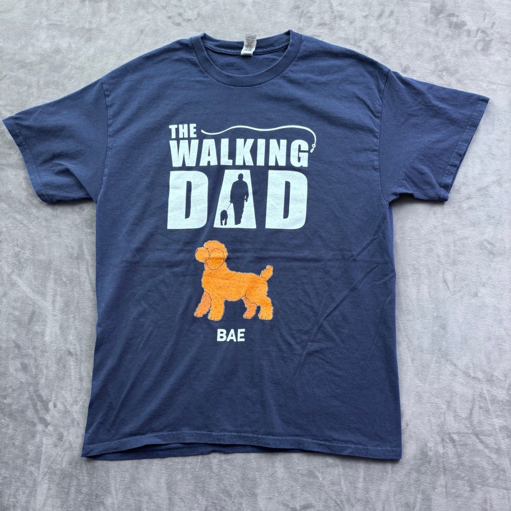 Gildan The Walking Dad Poodle BAE Navy Blue Graphic T-Shirt Mens Large